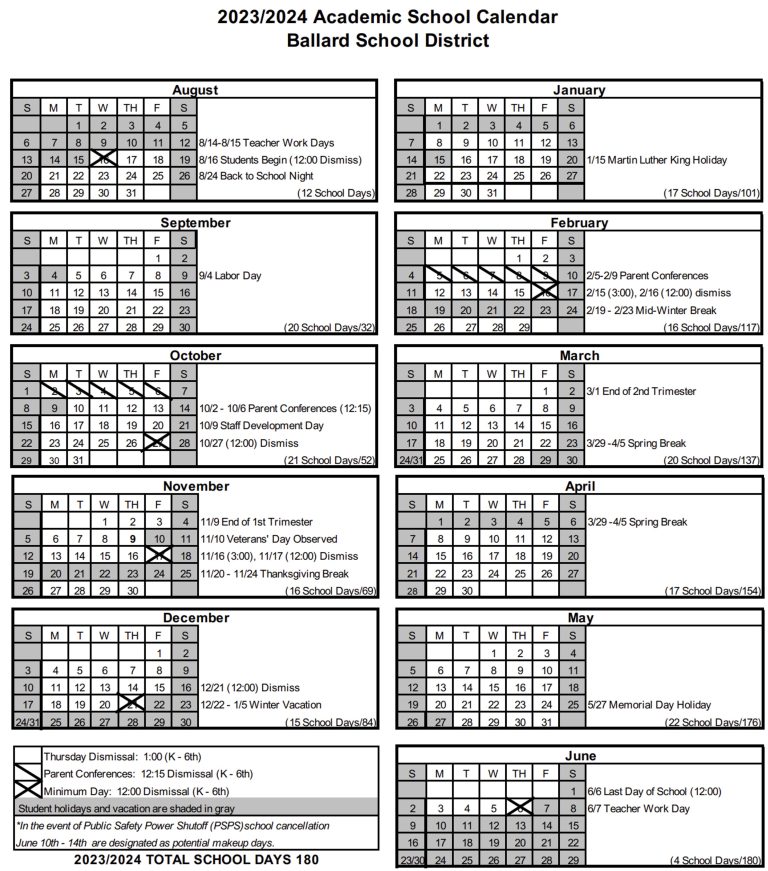 Academic Calendars – Ballard Elementary School