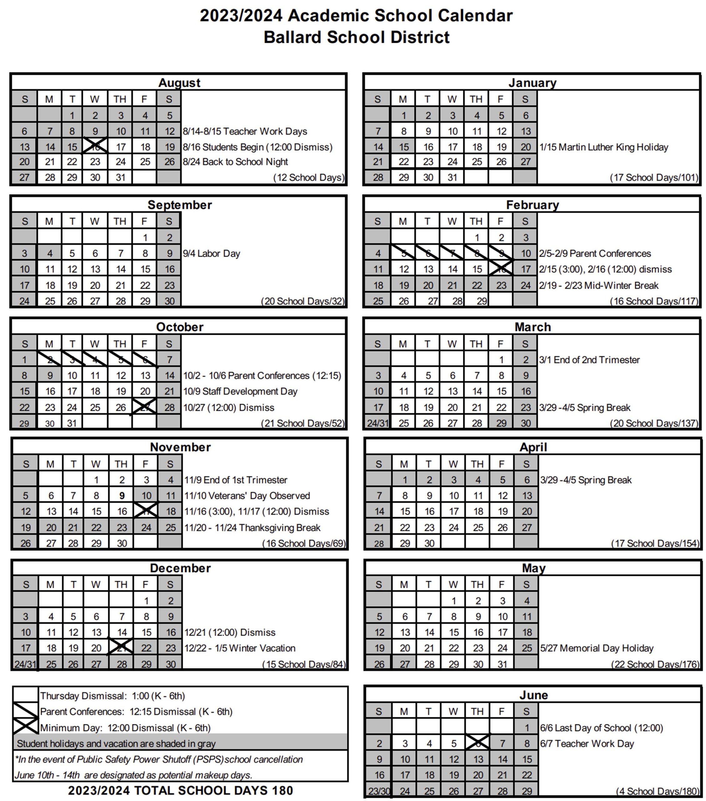 Academic Calendars Ballard Elementary School